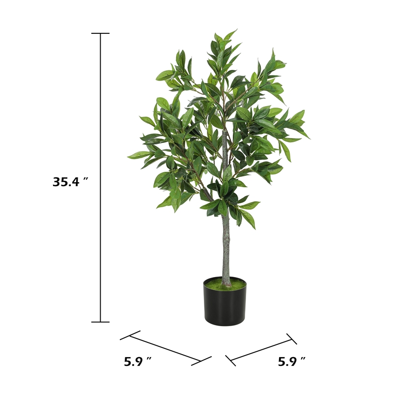 Tommy Lifelike Laurel Artificial Tree w Cement-Filled Pot- Green 35 Inch