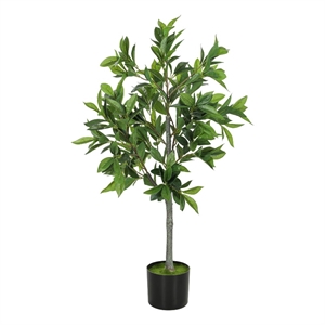 Tommy Lifelike Laurel Artificial Tree w Cement-Filled Pot- Green 35 Inch