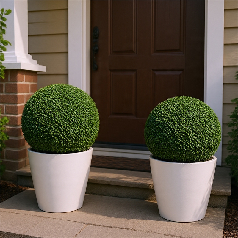 Sophie Faux Boxwood Topiary Balls- Set of 2- Green Poly Silk 23 Inch