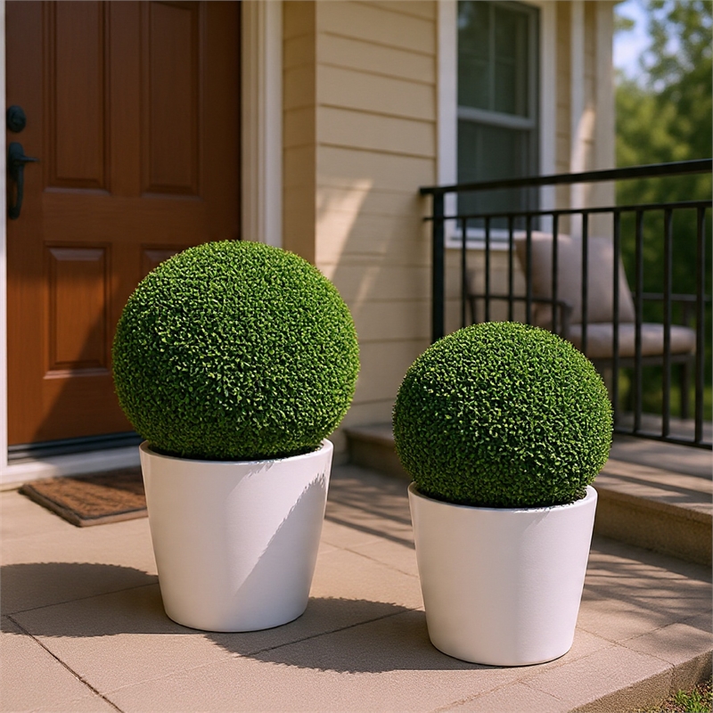 Sophie Faux Boxwood Topiary Balls- Set of 2- Green Poly Silk 23 Inch