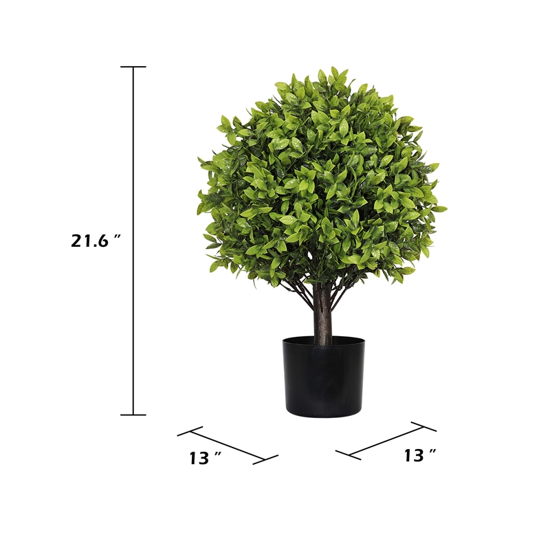 Manto Boxwood Topiary Ball Trees- Set of 2- Green Poly Silk 22 Inch