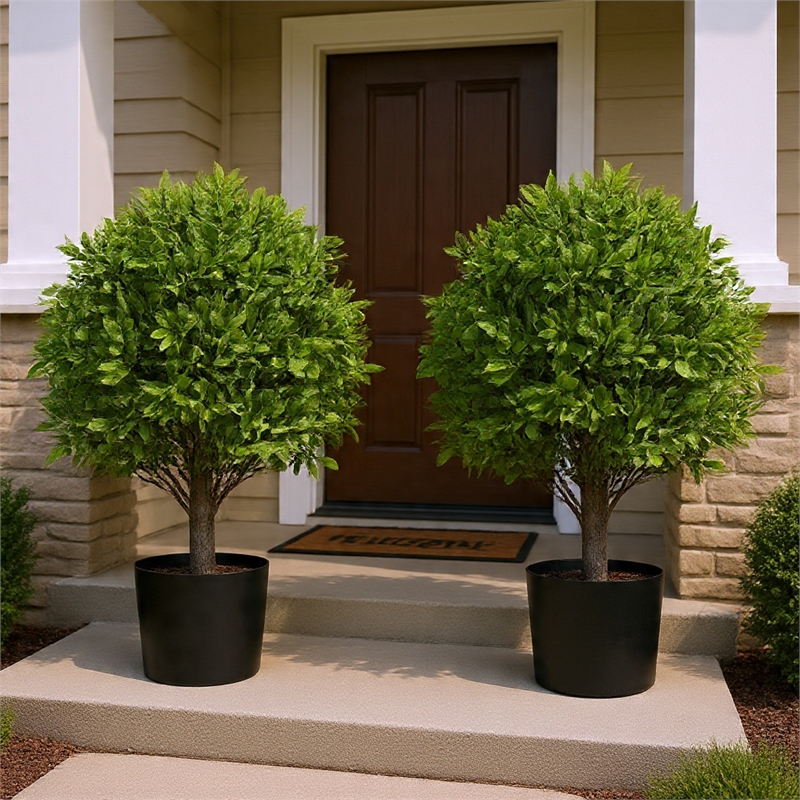 Manto Boxwood Topiary Ball Trees- Set of 2- Green Poly Silk 22 Inch