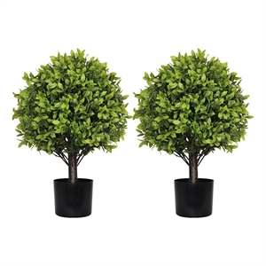 Manto Boxwood Topiary Ball Trees- Set of 2- Green Poly Silk 22 Inch