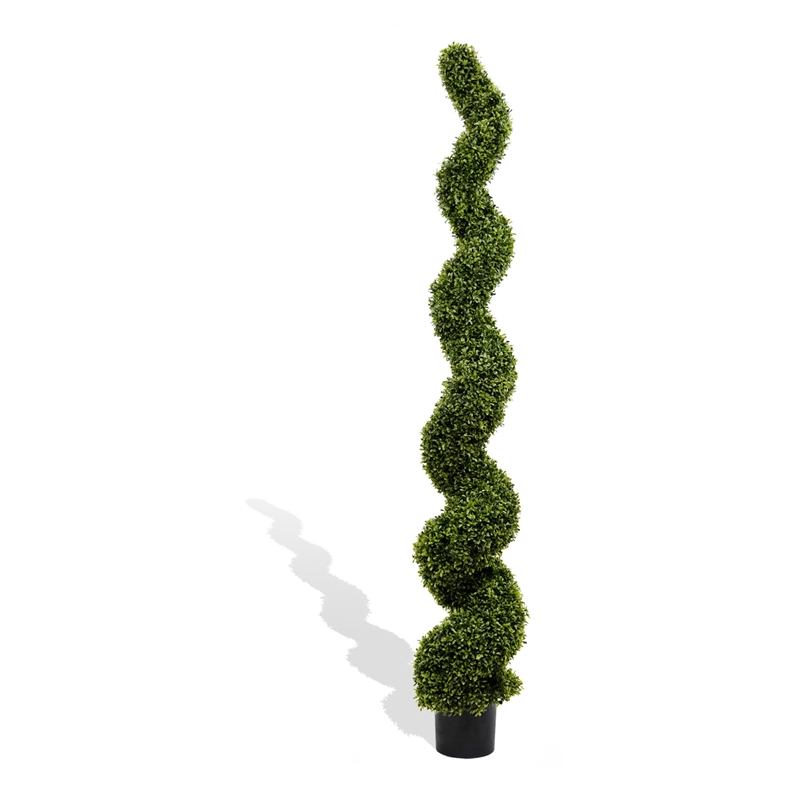 Vena 6 Ft Outdoor Spiral Topiary Tree- Set of 2- Green Poly Silk 71 Inch