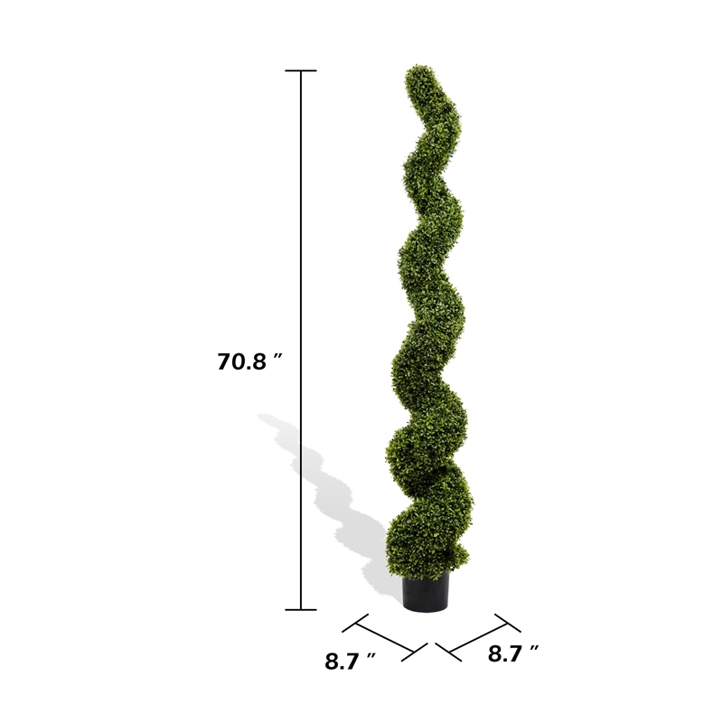 Vena 6 Ft Outdoor Spiral Topiary Tree- Set of 2- Green Poly Silk 71 Inch