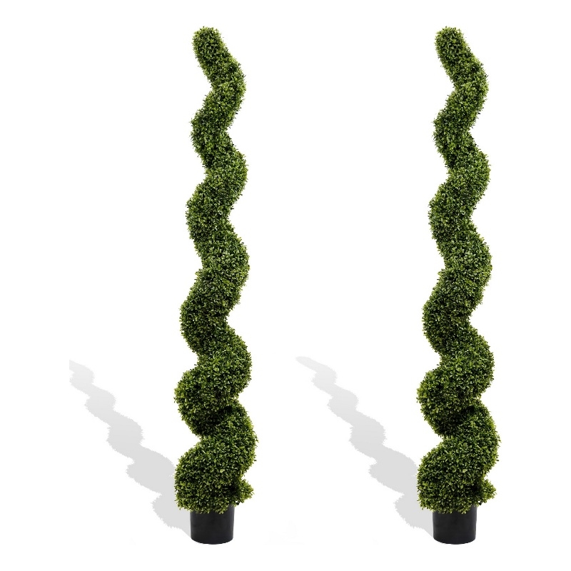 Vena 6 Ft Outdoor Spiral Topiary Tree- Set of 2- Green Poly Silk 71 Inch