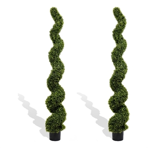 Vena 6 Ft Outdoor Spiral Topiary Tree- Set of 2- Green Poly Silk 71 Inch