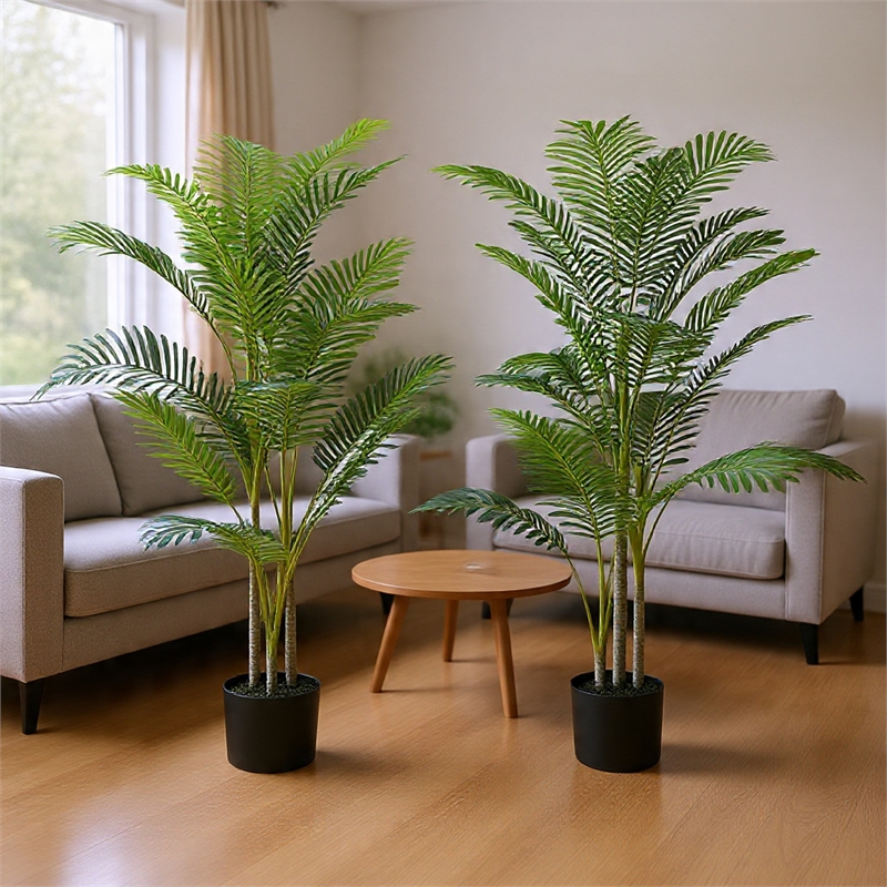 Rita Artificial Palm Tree- Set of 2- Iron- Green Poly Silk 61 Inch