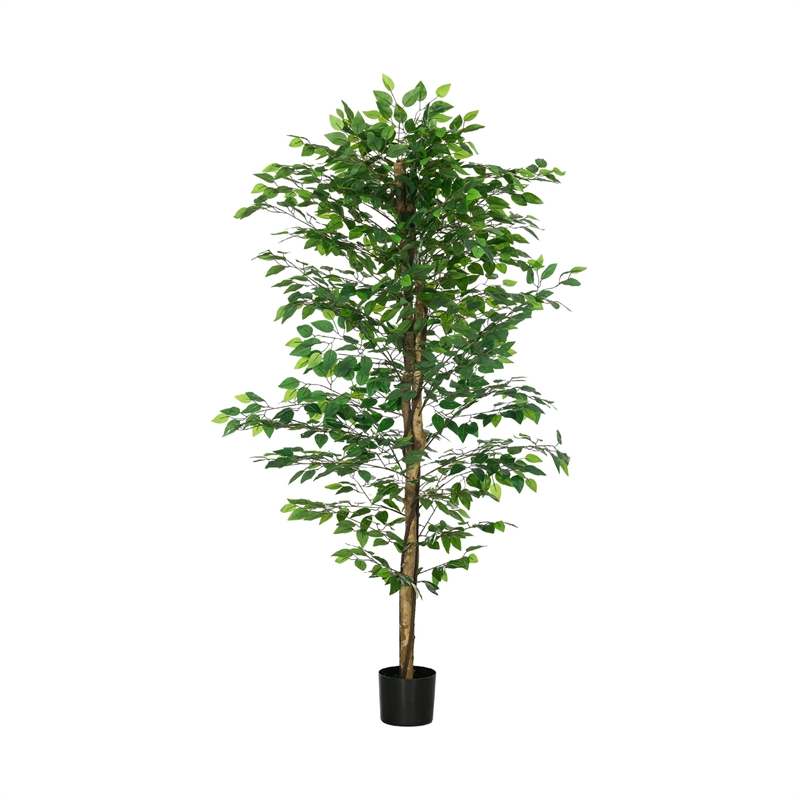 Carla Artificial Ficus Tree with PEVA Leaves- Black Pot- Lifelike 71 Inch
