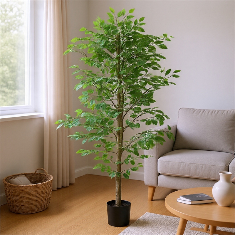 Carla Artificial Ficus Tree with PEVA Leaves- Black Pot- Lifelike 71 Inch