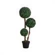 Raha Triple Ball Boxwood Tree in Black Pot- Lifelike Poly Silk 36 Inch