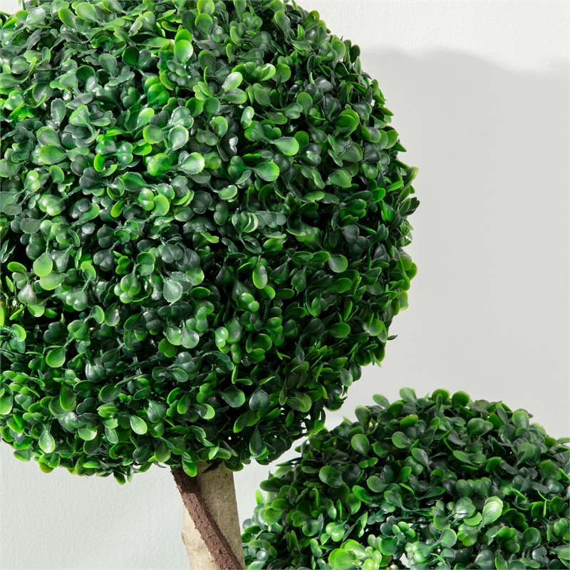 Raha Triple Ball Boxwood Tree in Black Pot- Lifelike Poly Silk 36 Inch
