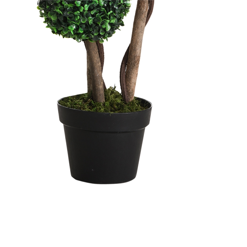 Raha Triple Ball Boxwood Tree in Black Pot- Lifelike Poly Silk 36 Inch