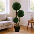 Raha Triple Ball Boxwood Tree in Black Pot- Lifelike Poly Silk 36 Inch