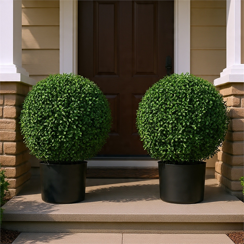 Jese Faux Boxwood Ball Topiary Tree- Set of 2- Faux Moss- Lifelike 21 Inch