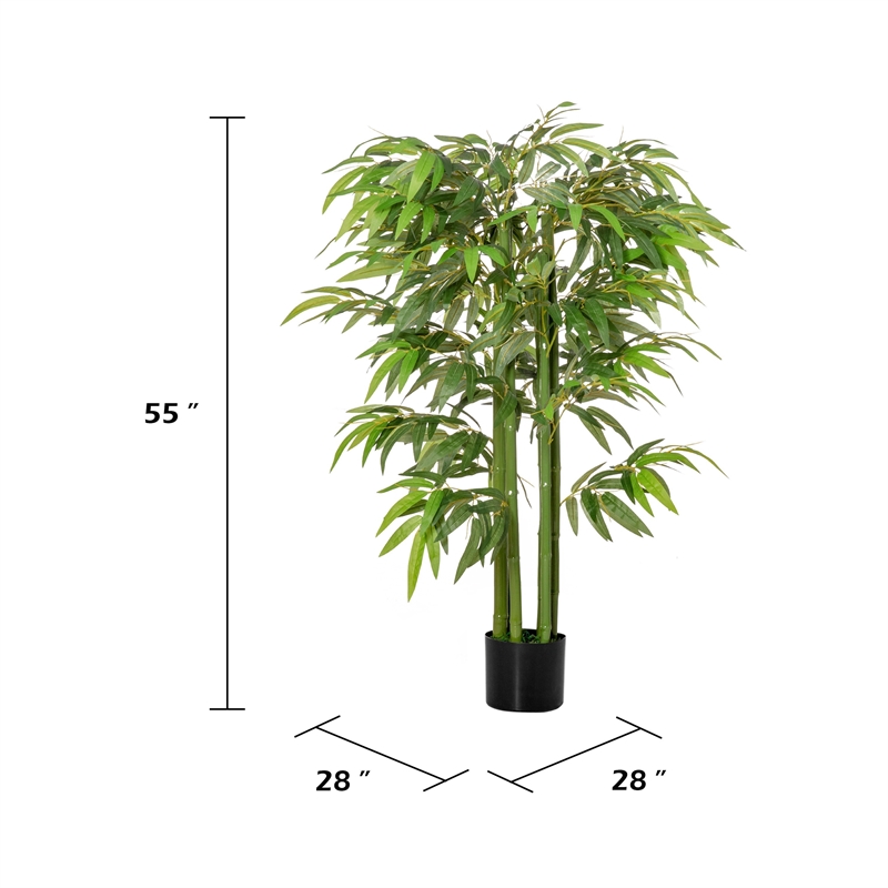 Valey Faux Bamboo Tree with Cement-Filled Pot- Lifelike Poly Silk 55 Inch