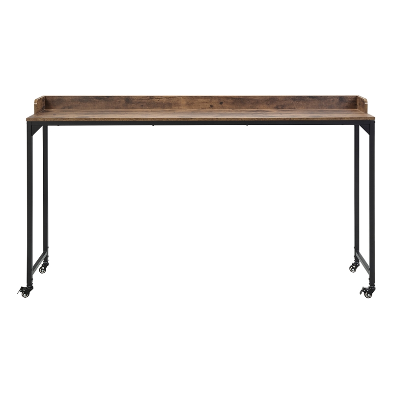 Sumi Overbed Desk- Adjustable Height- Rustic Brown- Black Metal 72 Inch