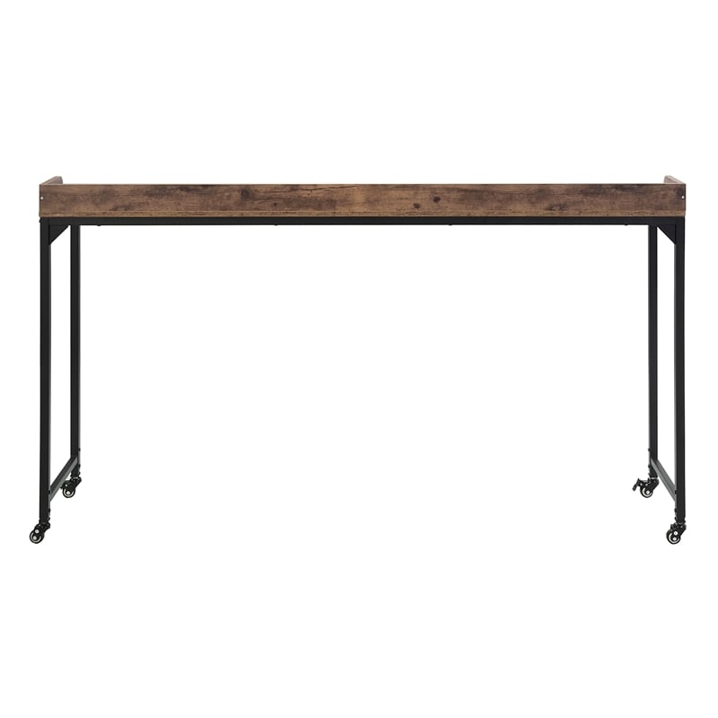 Sumi Overbed Desk- Adjustable Height- Rustic Brown- Black Metal 72 Inch
