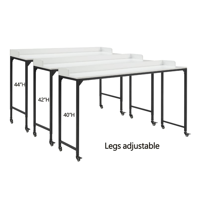 Sumi Overbed Desk- Adjustable Height- White Wood- Black Metal 72 Inch
