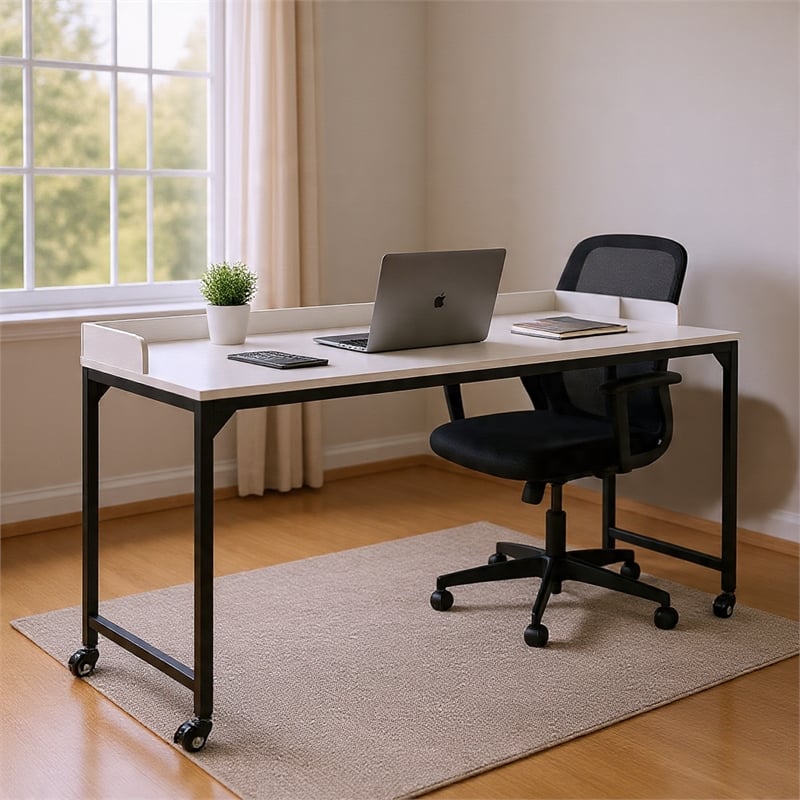 Sumi Overbed Desk- Adjustable Height- White Wood- Black Metal 72 Inch