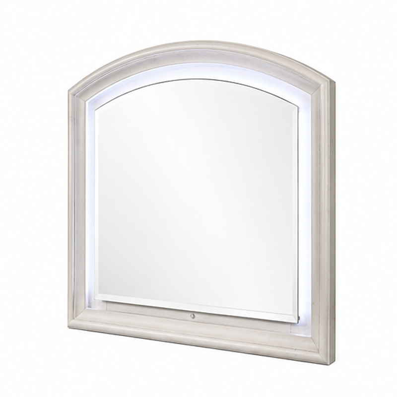 Remy Vanity Dresser Mirror w LED- Arched Frame- Antique White- 35x44