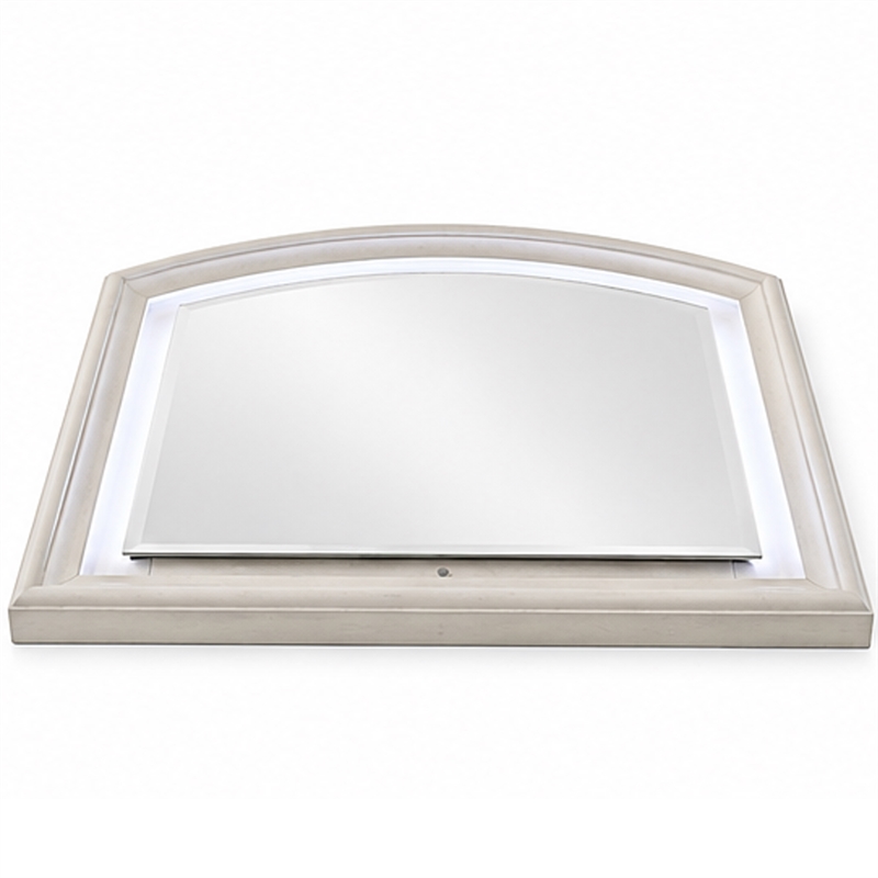 Remy Vanity Dresser Mirror w LED- Arched Frame- Antique White- 35x44