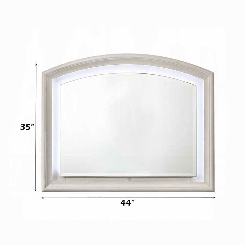 Remy Vanity Dresser Mirror w LED- Arched Frame- Antique White- 35x44