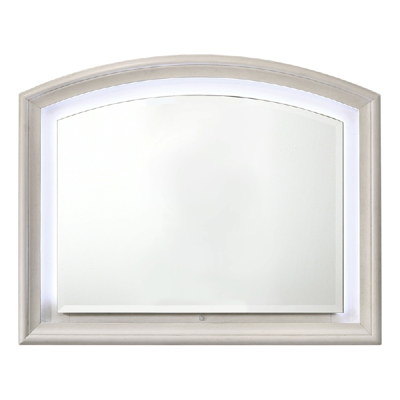 Remy Vanity Dresser Mirror w LED- Arched Frame- Antique White- 35x44