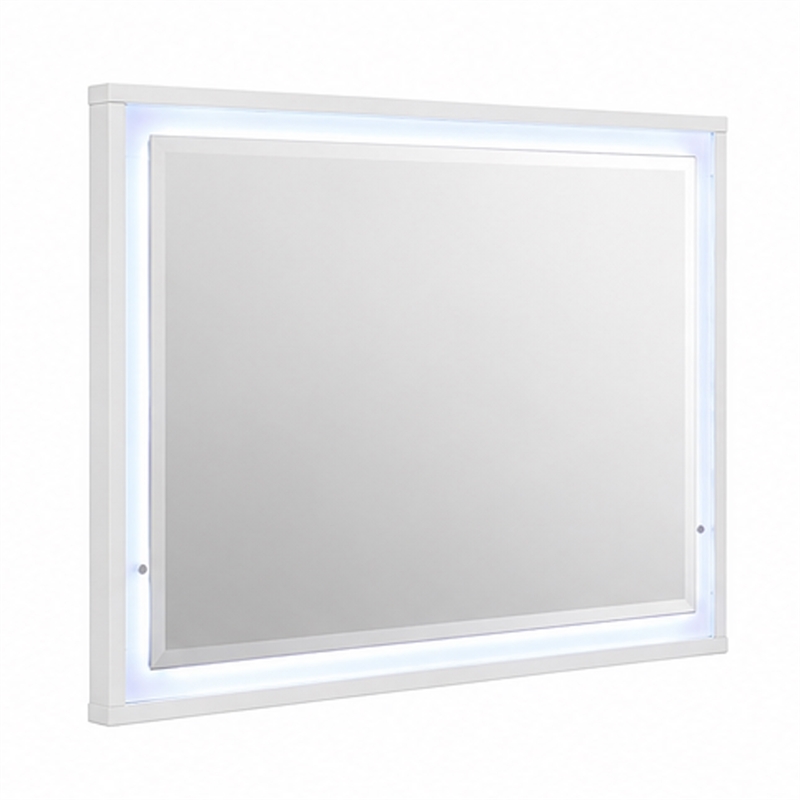 Esy Dresser Mirror- High Gloss White- LED Frame- Beveled Glass- 37x46