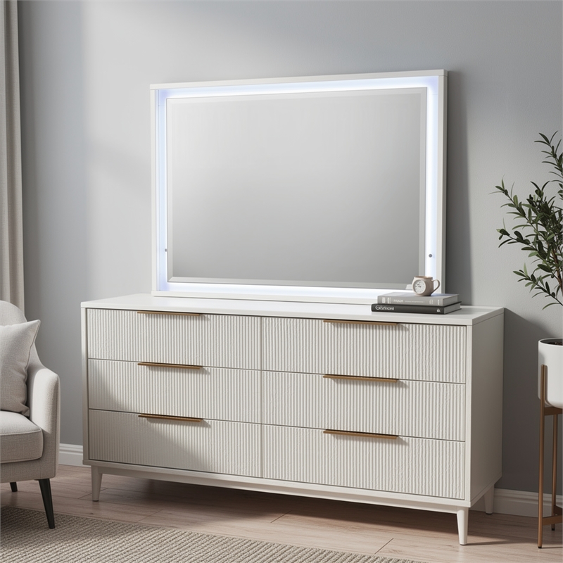 Esy Dresser Mirror- High Gloss White- LED Frame- Beveled Glass- 37x46