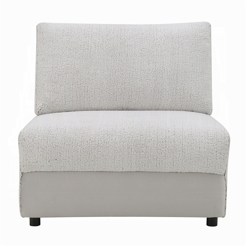 Jeo Modular Armless Chair- Gray Sherpa and Velvet Upholstery- Black Legs
