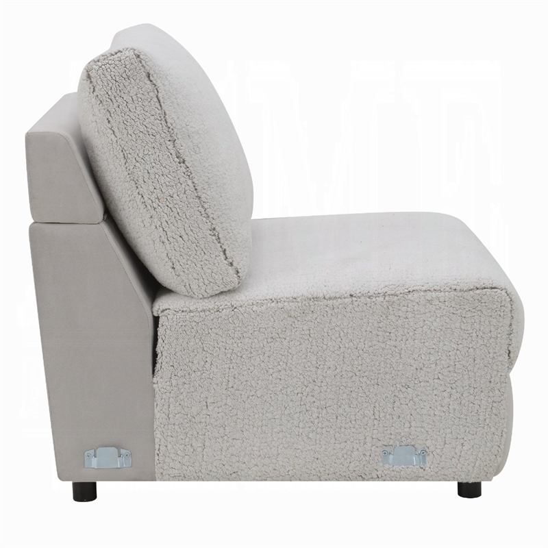 Jeo Modular Armless Chair- Gray Sherpa and Velvet Upholstery- Black Legs