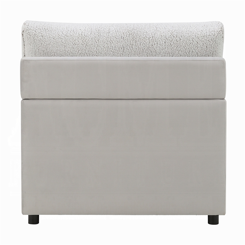 Jeo Modular Armless Chair- Gray Sherpa and Velvet Upholstery- Black Legs