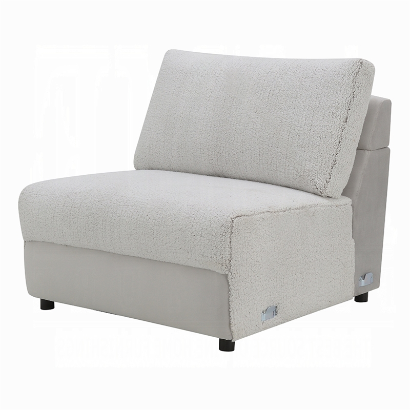 Jeo Modular Armless Chair- Gray Sherpa and Velvet Upholstery- Black Legs
