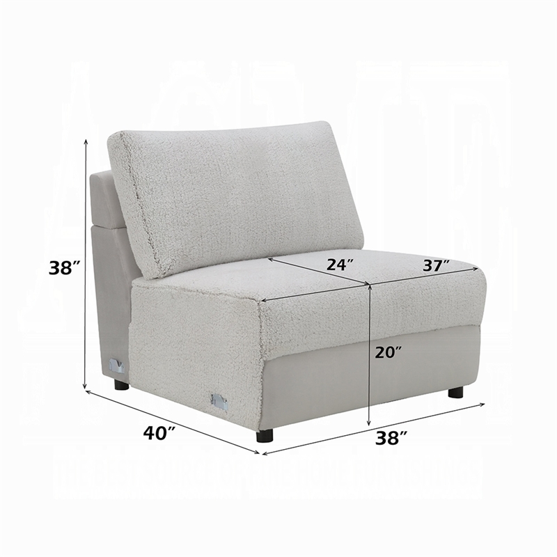 Jeo Modular Armless Chair- Gray Sherpa and Velvet Upholstery- Black Legs