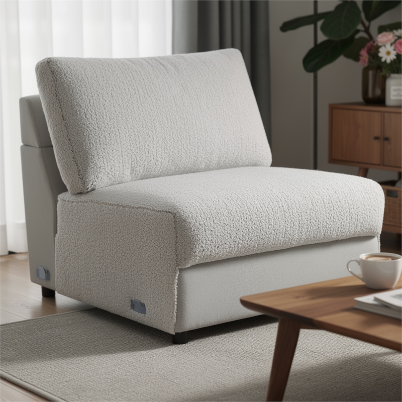 Jeo Modular Armless Chair- Gray Sherpa and Velvet Upholstery- Black Legs