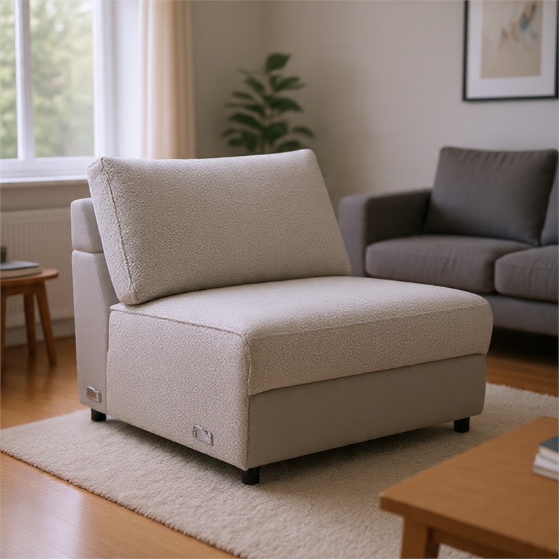 Jeo Modular Armless Chair- Gray Sherpa and Velvet Upholstery- Black Legs