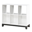 Gare Bookcase-  6 Cubby Shelves- White Wood Frame- Black Base 40 Inch