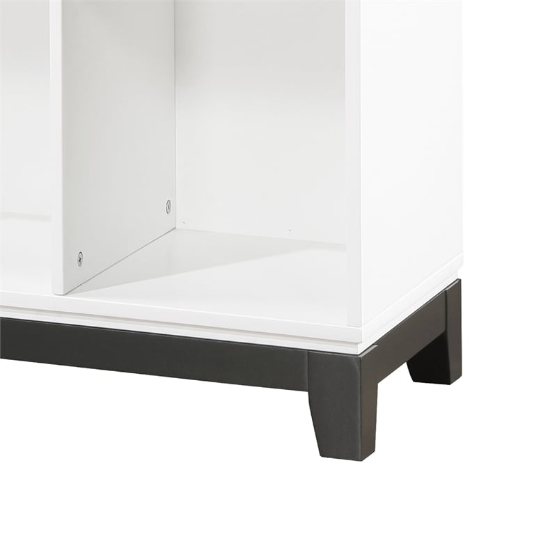 Gare Bookcase-  6 Cubby Shelves- White Wood Frame- Black Base 40 Inch