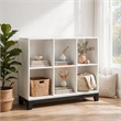Gare Bookcase-  6 Cubby Shelves- White Wood Frame- Black Base 40 Inch