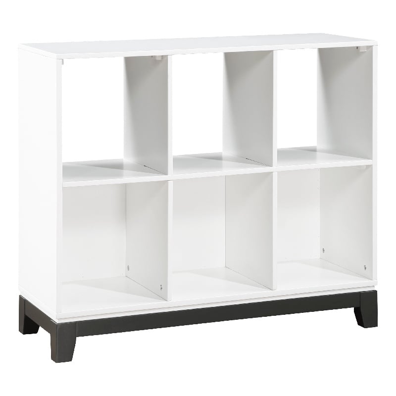 Gare Bookcase-  6 Cubby Shelves- White Wood Frame- Black Base 40 Inch