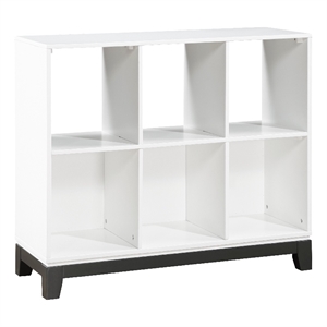 Gare Bookcase-  6 Cubby Shelves- White Wood Frame- Black Base 40 Inch