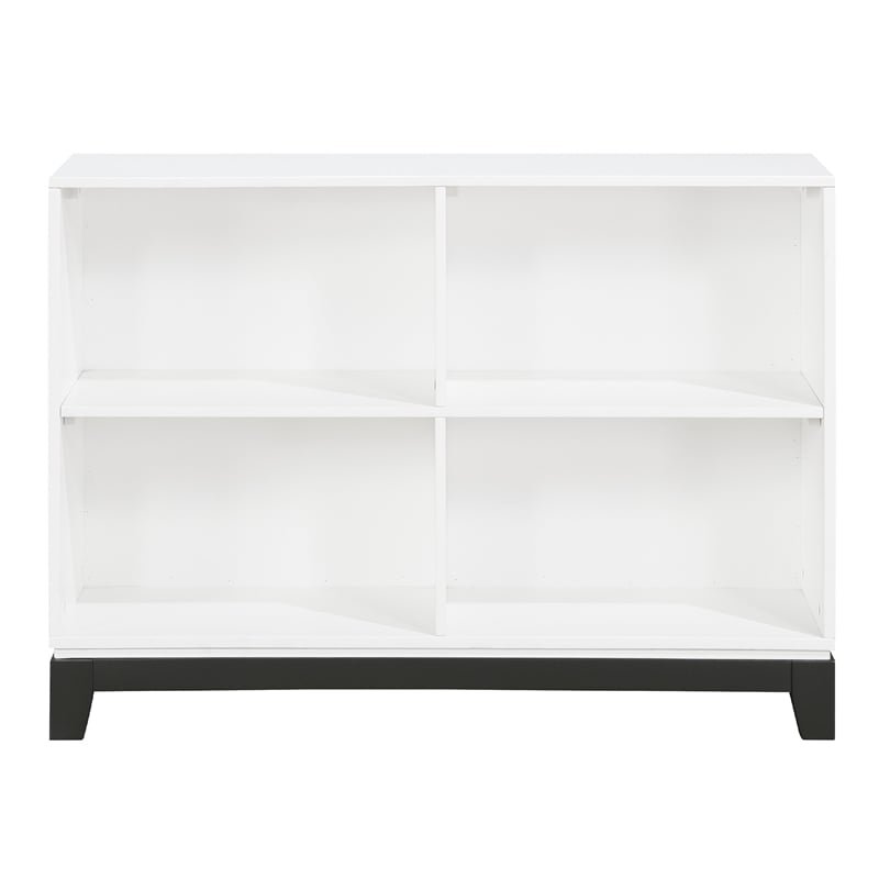 Gare Bookcase  4 Cubby Shelves- White Wood Frame- Black Base 43 Inch
