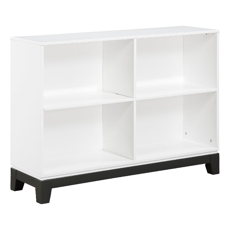 Gare Bookcase  4 Cubby Shelves- White Wood Frame- Black Base 43 Inch