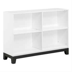 Gare Bookcase  4 Cubby Shelves- White Wood Frame- Black Base 43 Inch