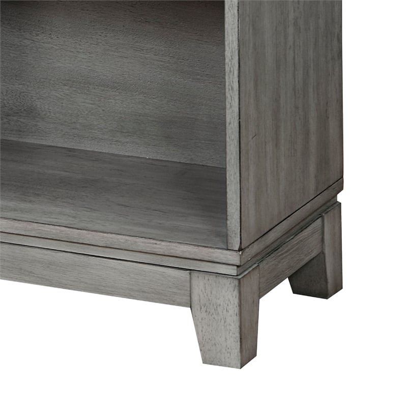 Gare Bookcase  4 Cubby Shelves- Low Profile- Rustic Gray Wood 43 Inch