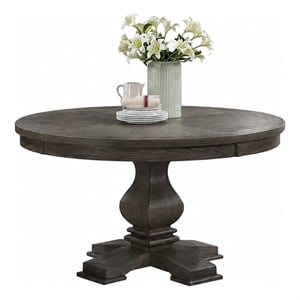 Gemi Dining Table- Chevron Top- Pedestal Base- Oak Brown 54 Inch Round