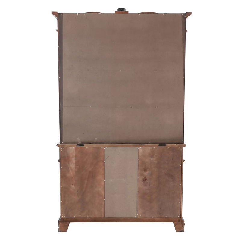 Shaya Hutch- 3 Glass Shelves- 6 Drawers- 2 Doors- Cherry Brown 88 Inch