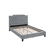 Yuko Full Platform Bed- Tufted Gray Velvet Upholstery- Espresso Brown