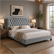 Yuko Queen Platform Bed- Tufted Gray Velvet Upholstery- Espresso Brown